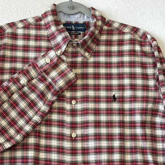 VTG Ralph Lauren Mens Button Down Red Black Plaid Custom Fit Shirt Size Large - Picture 1 of 11